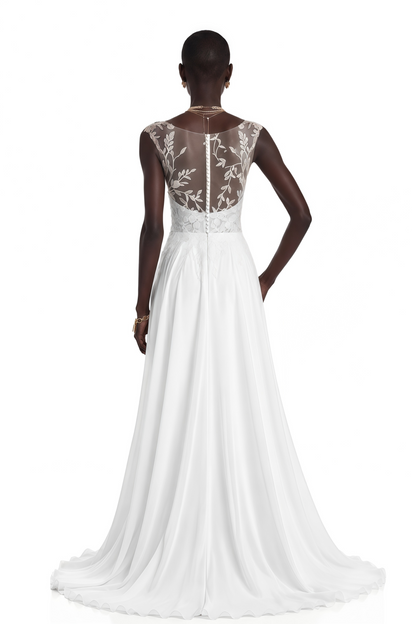 Seraphina White Maxi Dress with Lace Sleeves and Slit