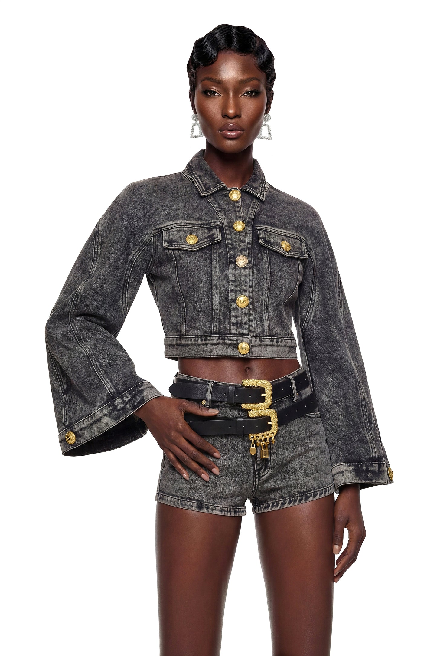 Serenella Grey Denim Jacket & Shorts Set
