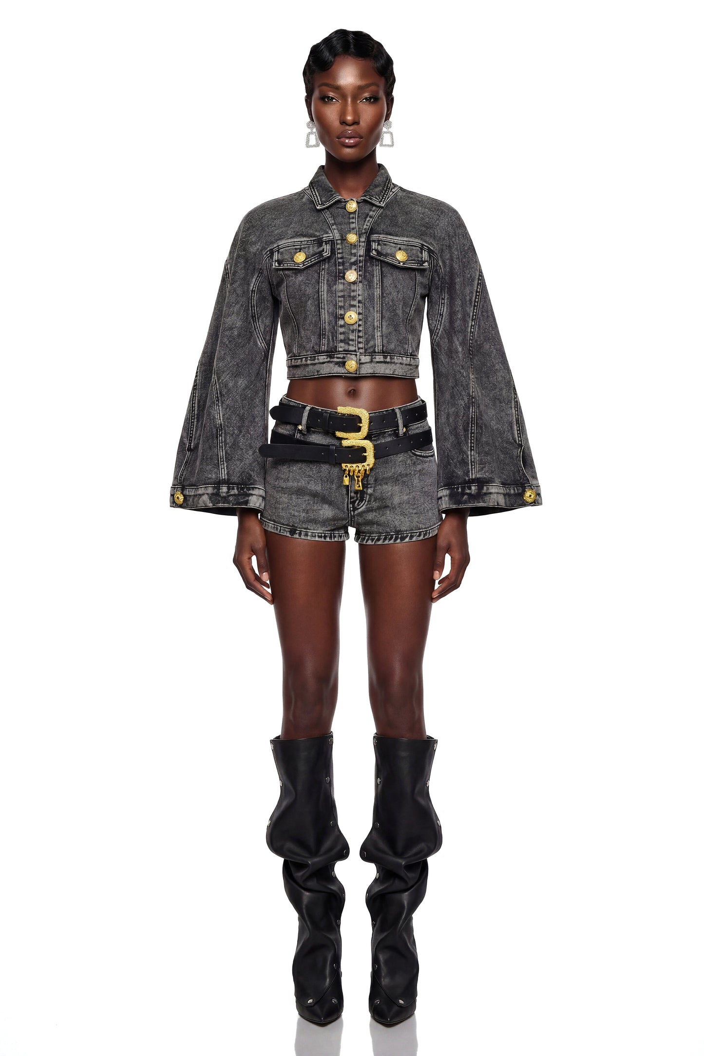 Serenella Grey Denim Jacket & Shorts Set