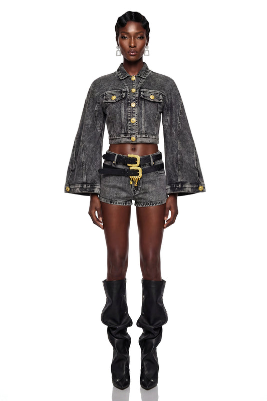 Serenella Grey Denim Jacket & Shorts Set