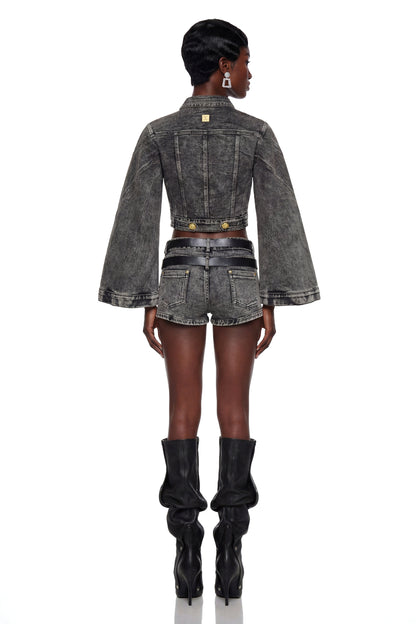 Serenella Grey Denim Jacket & Shorts Set