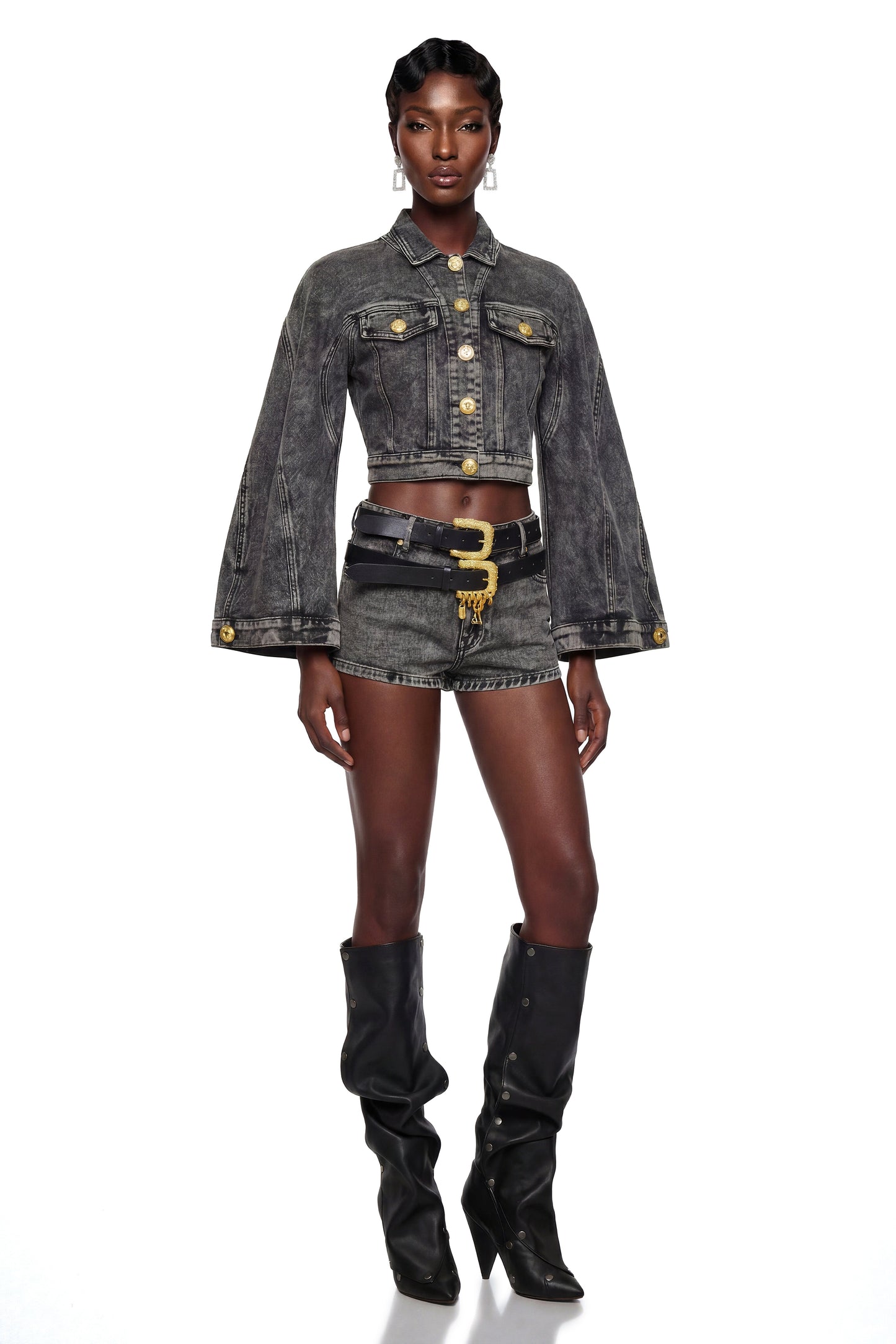 Serenella Grey Denim Jacket & Shorts Set