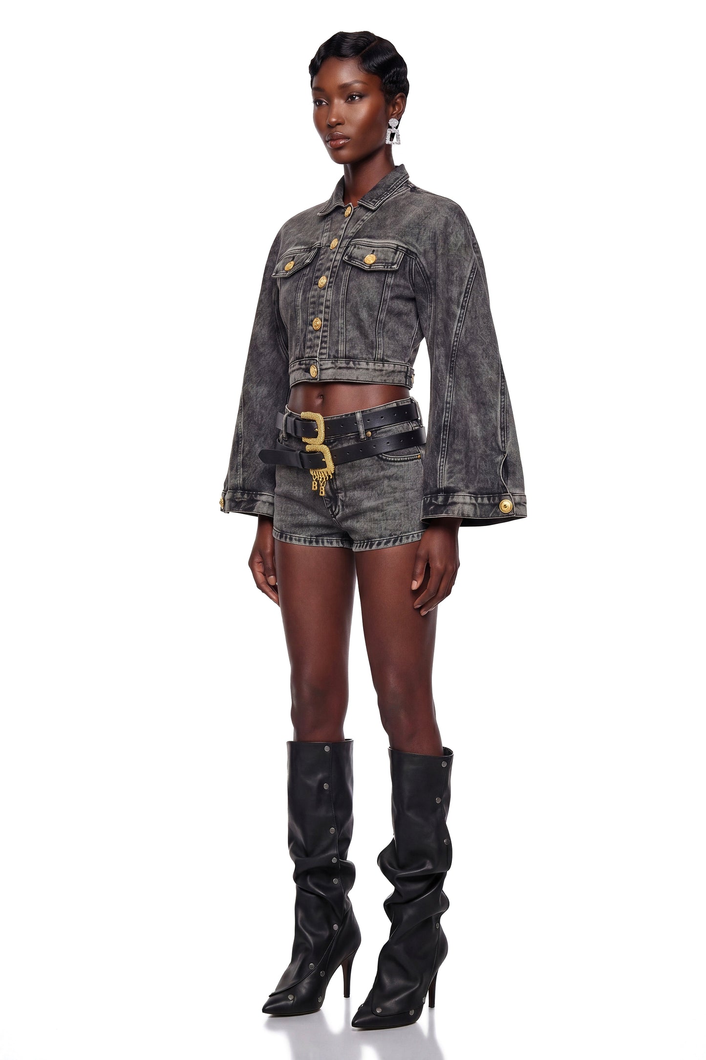 Serenella Grey Denim Jacket & Shorts Set