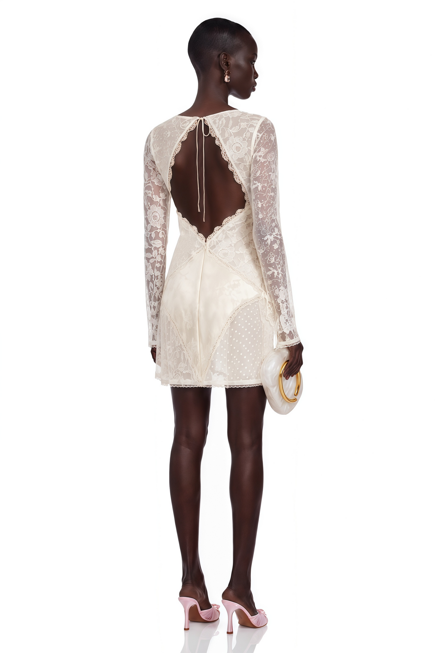 Serenity Champagne Backless Floral Lace Mini Dress
