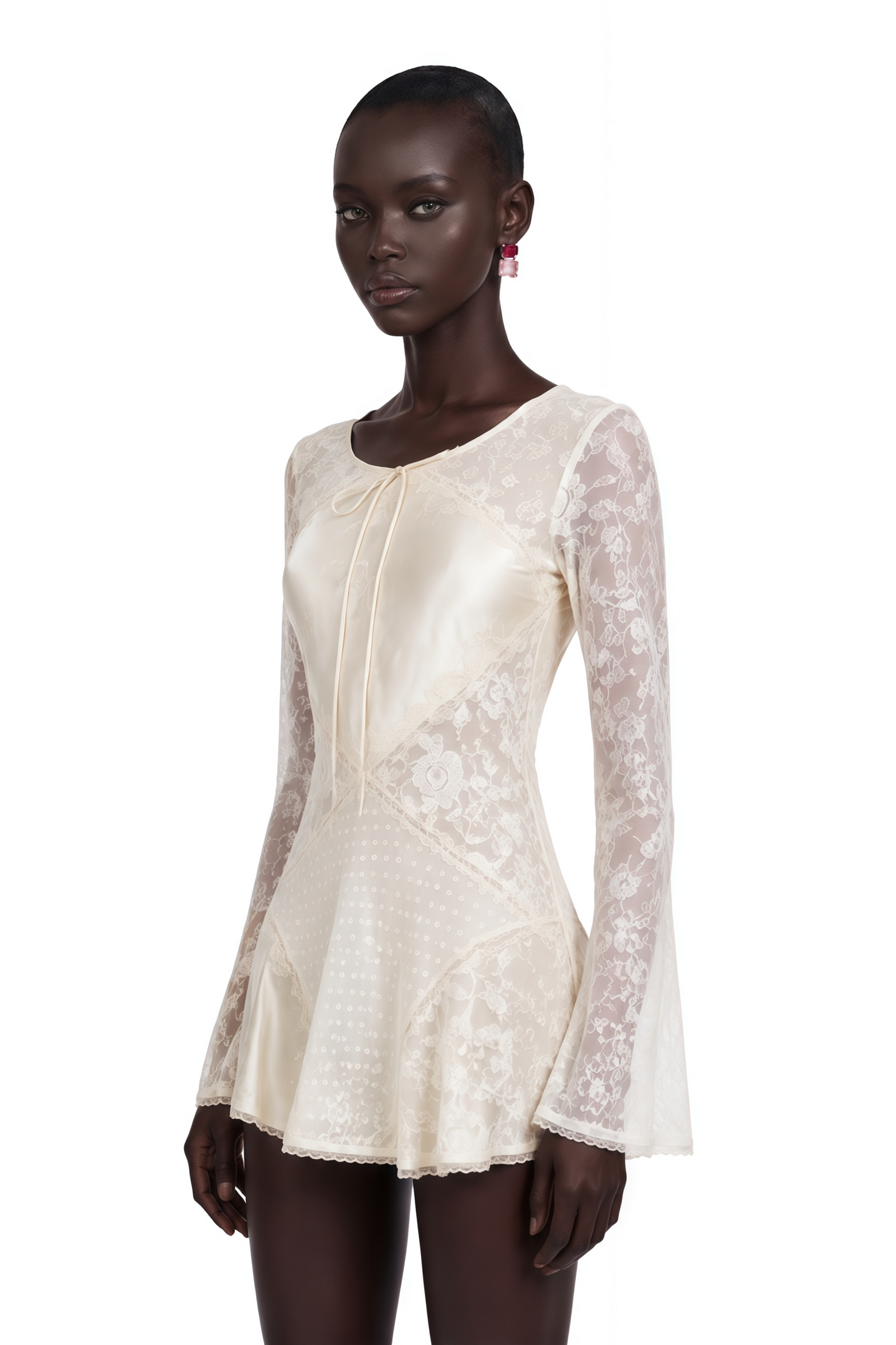 Serenity Champagne Backless Floral Lace Mini Dress