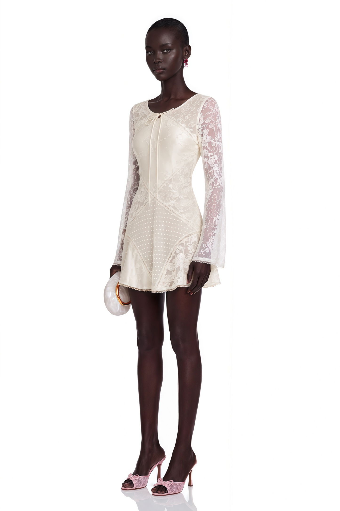 Serenity Champagne Backless Floral Lace Mini Dress