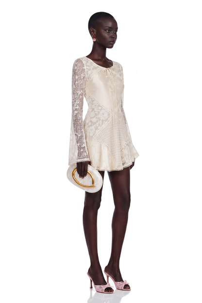 Serenity Champagne Backless Floral Lace Mini Dress
