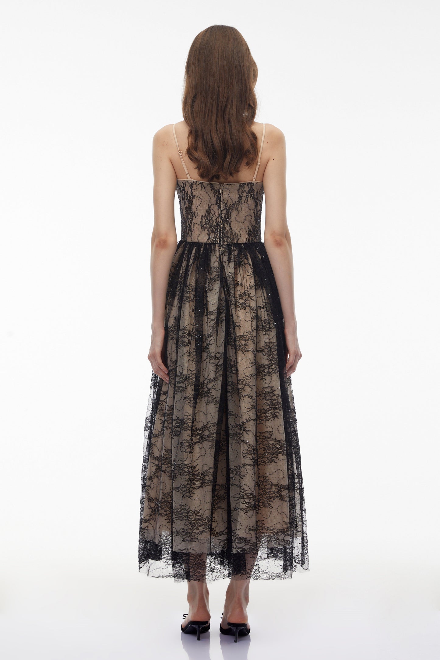 Severine Black Floral Lace Tulle Maxi Dress