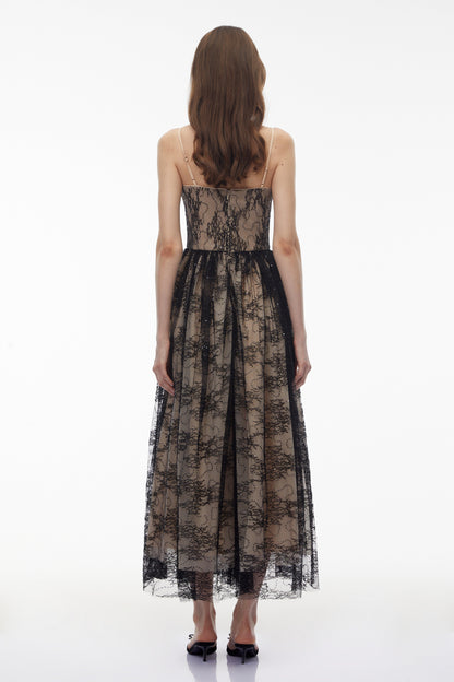 Severine Black Floral Lace Tulle Maxi Dress
