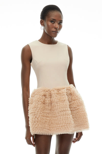 Severine Cream Sleeveless Puffball Mini Dress