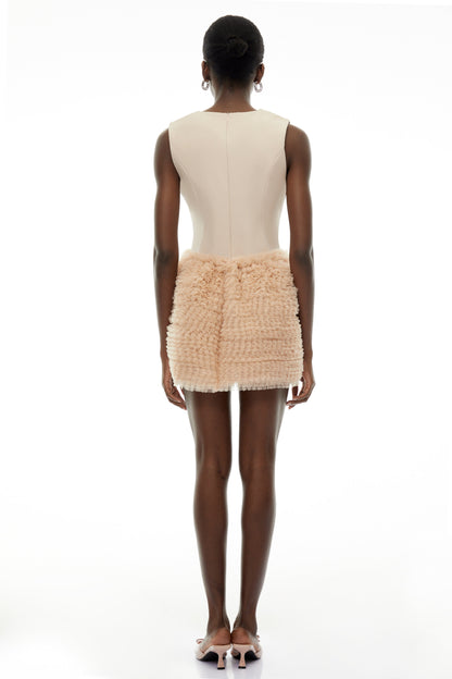 Severine Cream Sleeveless Puffball Mini Dress