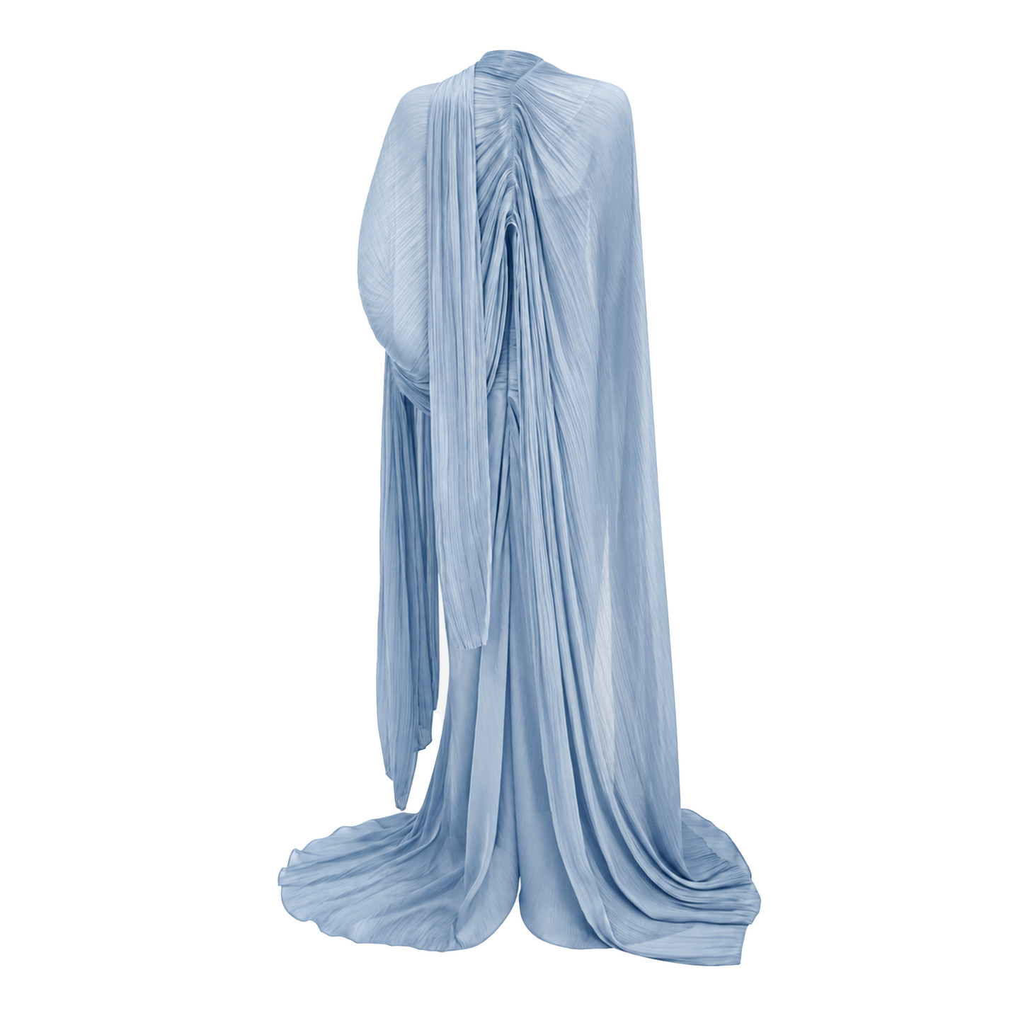 Shifra Blue Asymmetrical Cape Maxi Dress