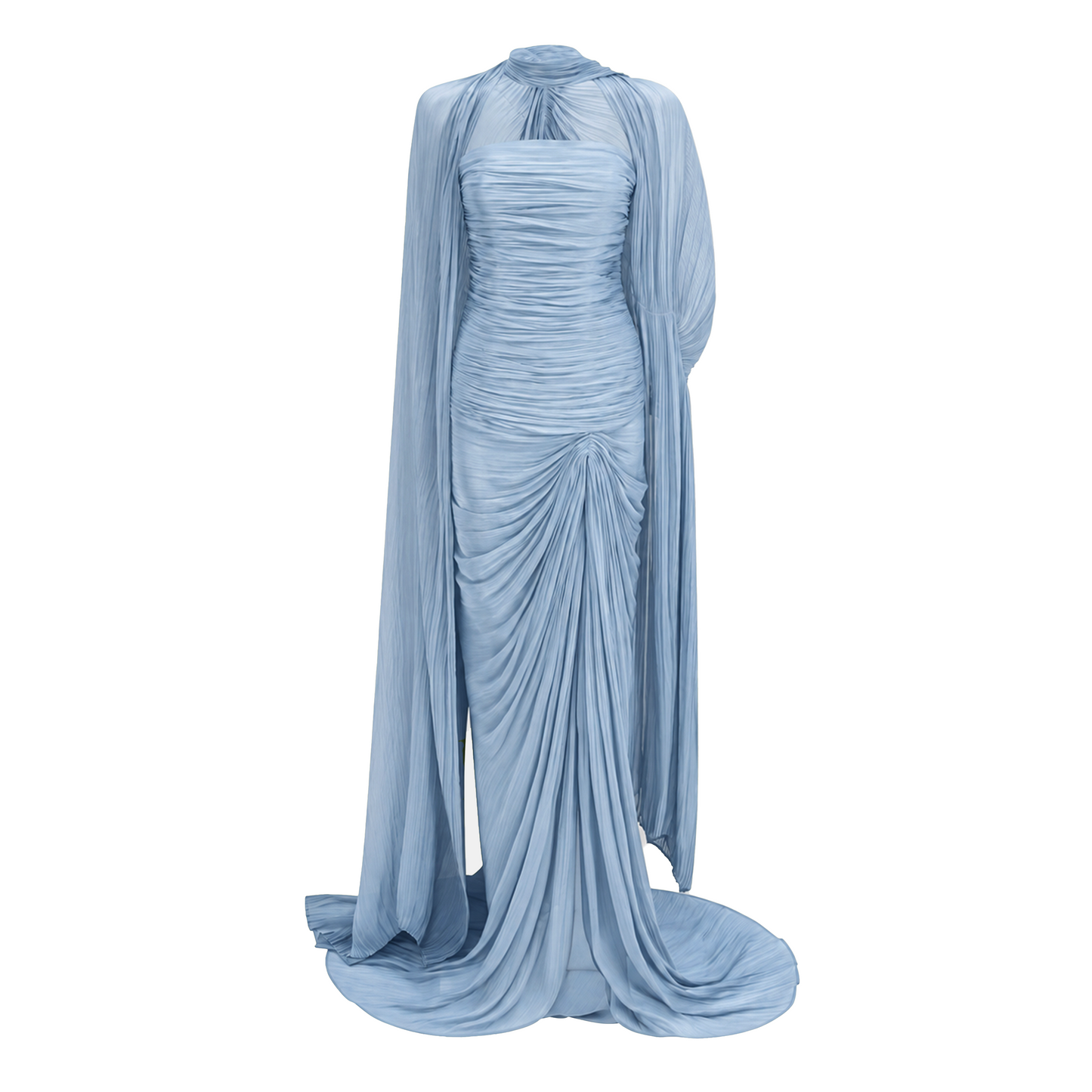 Shifra Blue Asymmetrical Cape Maxi Dress