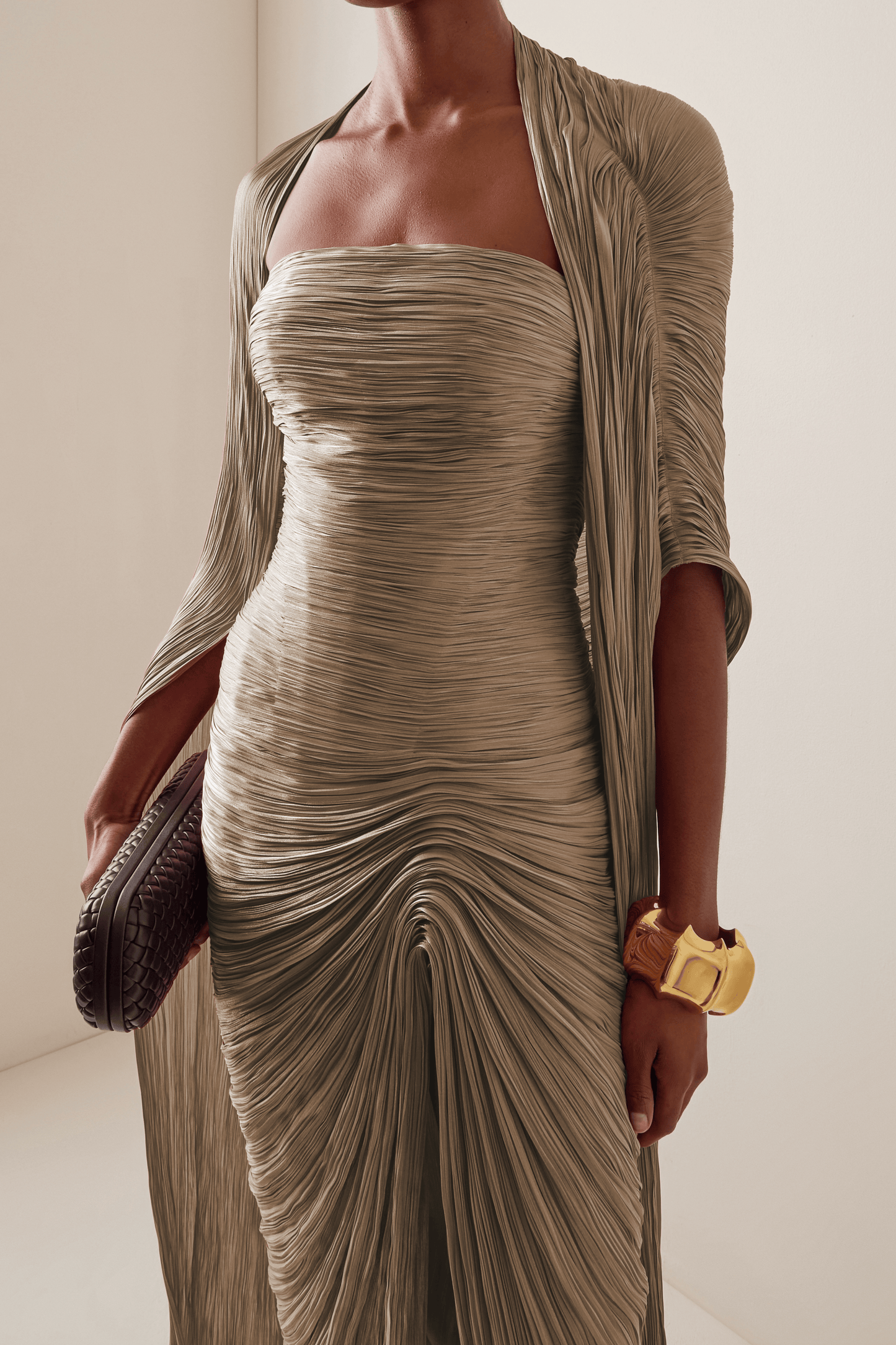 Shifra Brown Asymmetrical Cape Maxi Dress