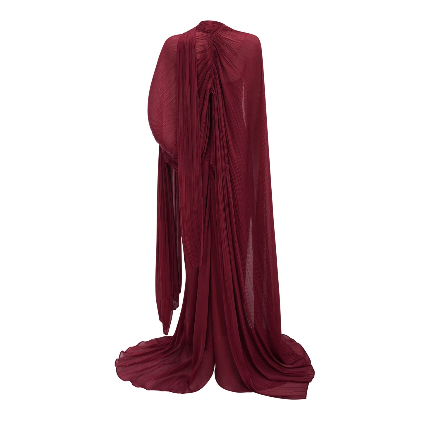 Shifra Burgundy Asymmetrical Cape Maxi Dress
