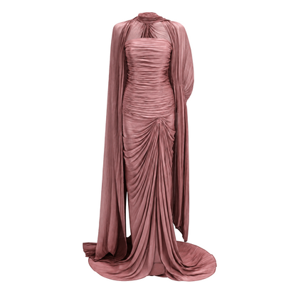 Shifra Pink Asymmetrical Cape Maxi Dress