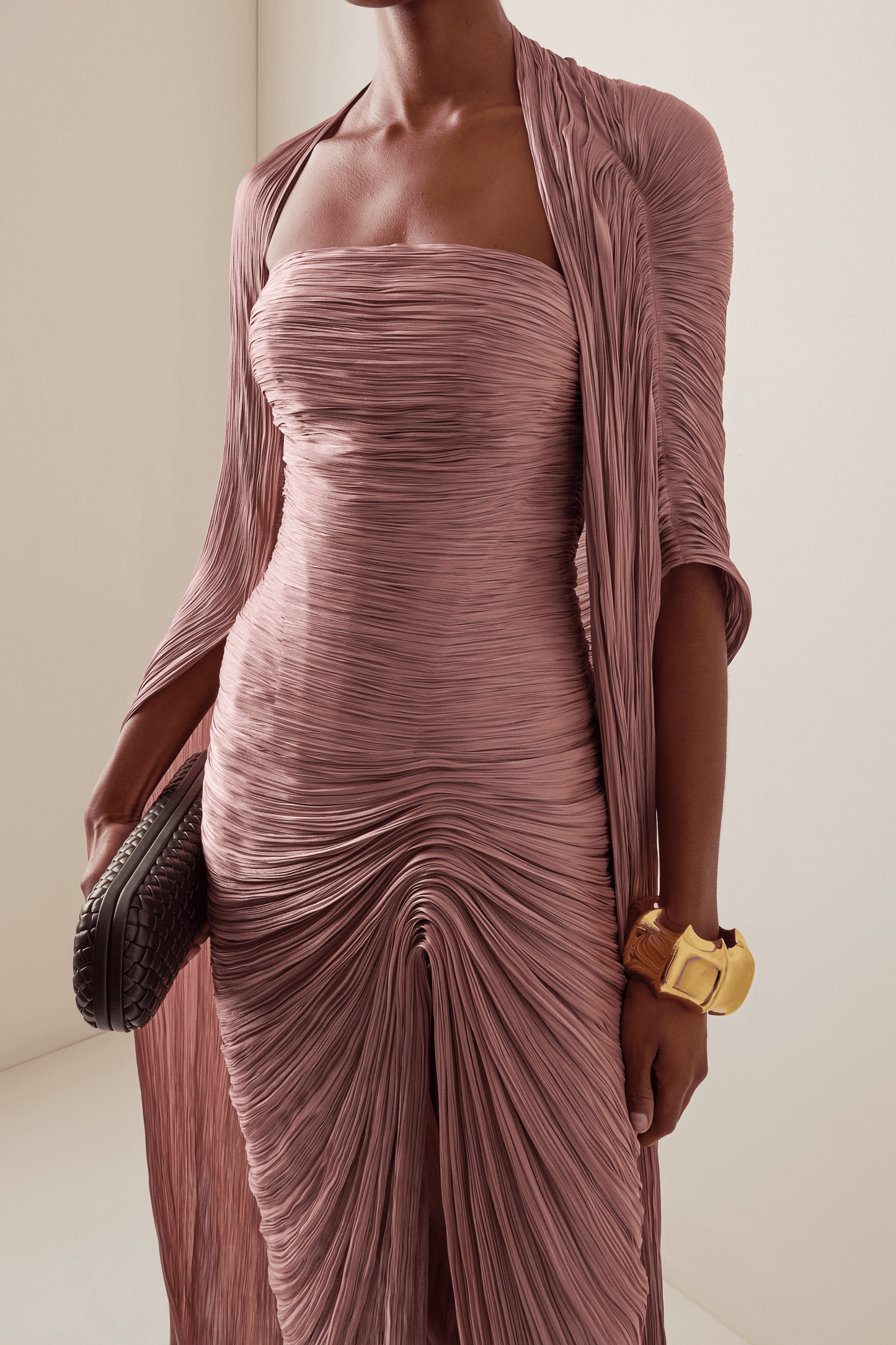 Shifra Pink Asymmetrical Cape Maxi Dress