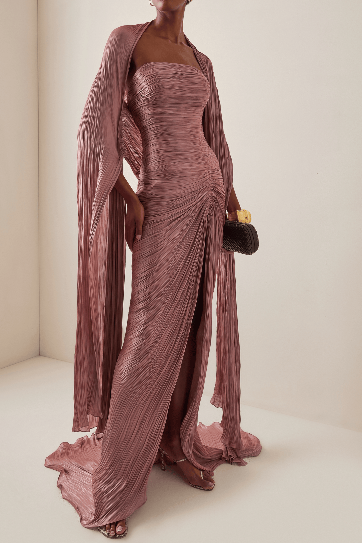 Shifra Pink Asymmetrical Cape Maxi Dress