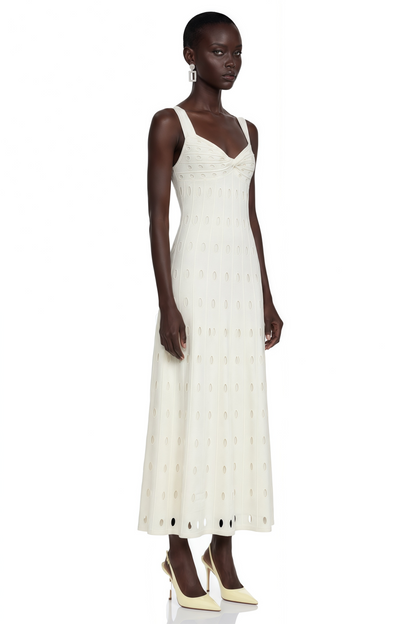 Önü Kıvrımlı Shirley Beyaz Cut-Out Maxi Elbise