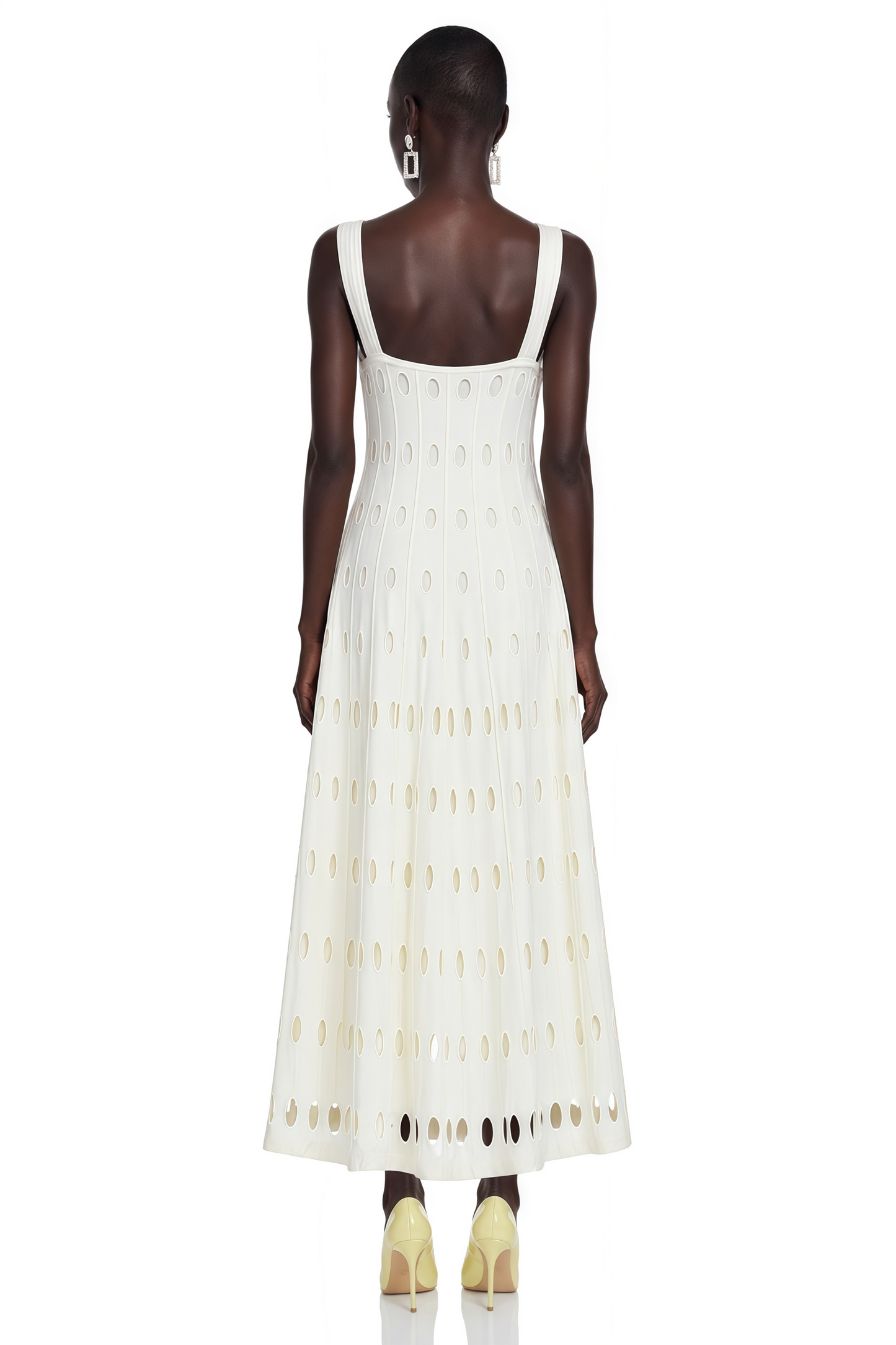Önü Kıvrımlı Shirley Beyaz Cut-Out Maxi Elbise
