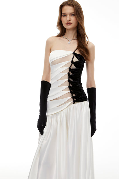 Sibylla White Twist Front Pleated Maxi Dress