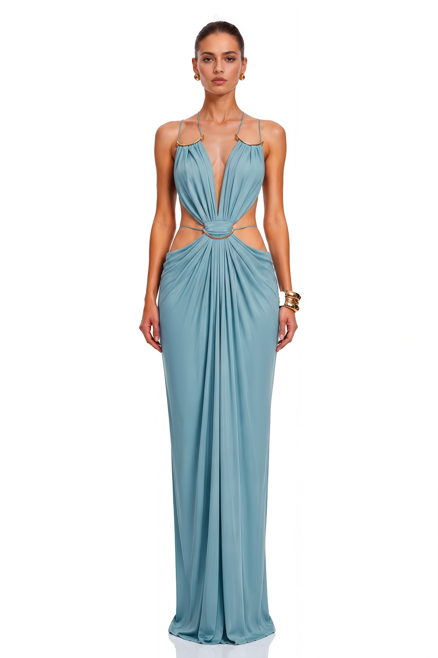 Sienna Blue Cut-Out Halterneck Maxi Dress