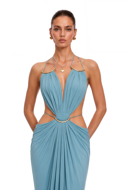 Sienna Blue Cut-Out Halterneck Maxi Dress