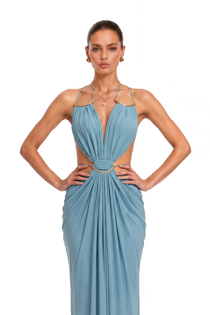 Sienna Blue Cut-Out Halterneck Maxi Dress
