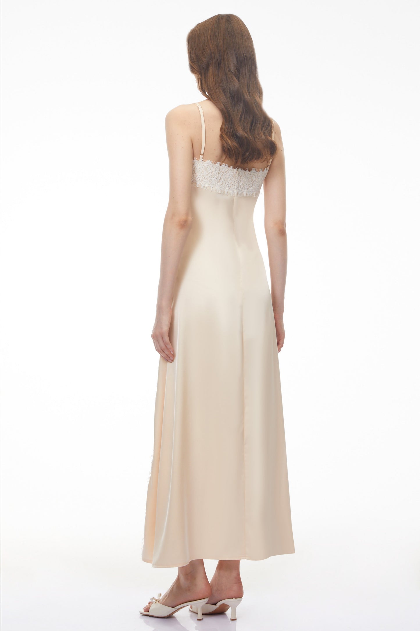 Sienna Neutral Satin Maxi Dress with High Slit