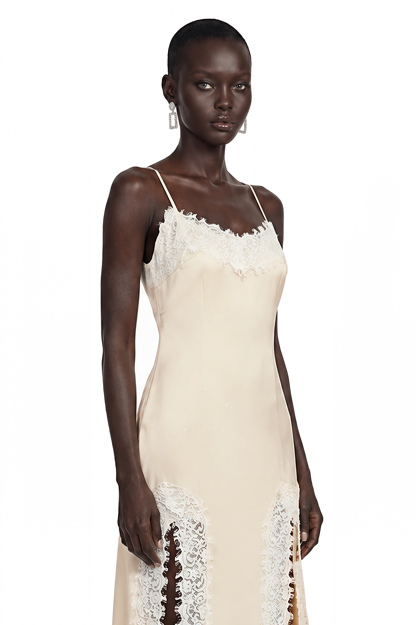 Sienna Neutral Satin Maxi Dress with High Slit