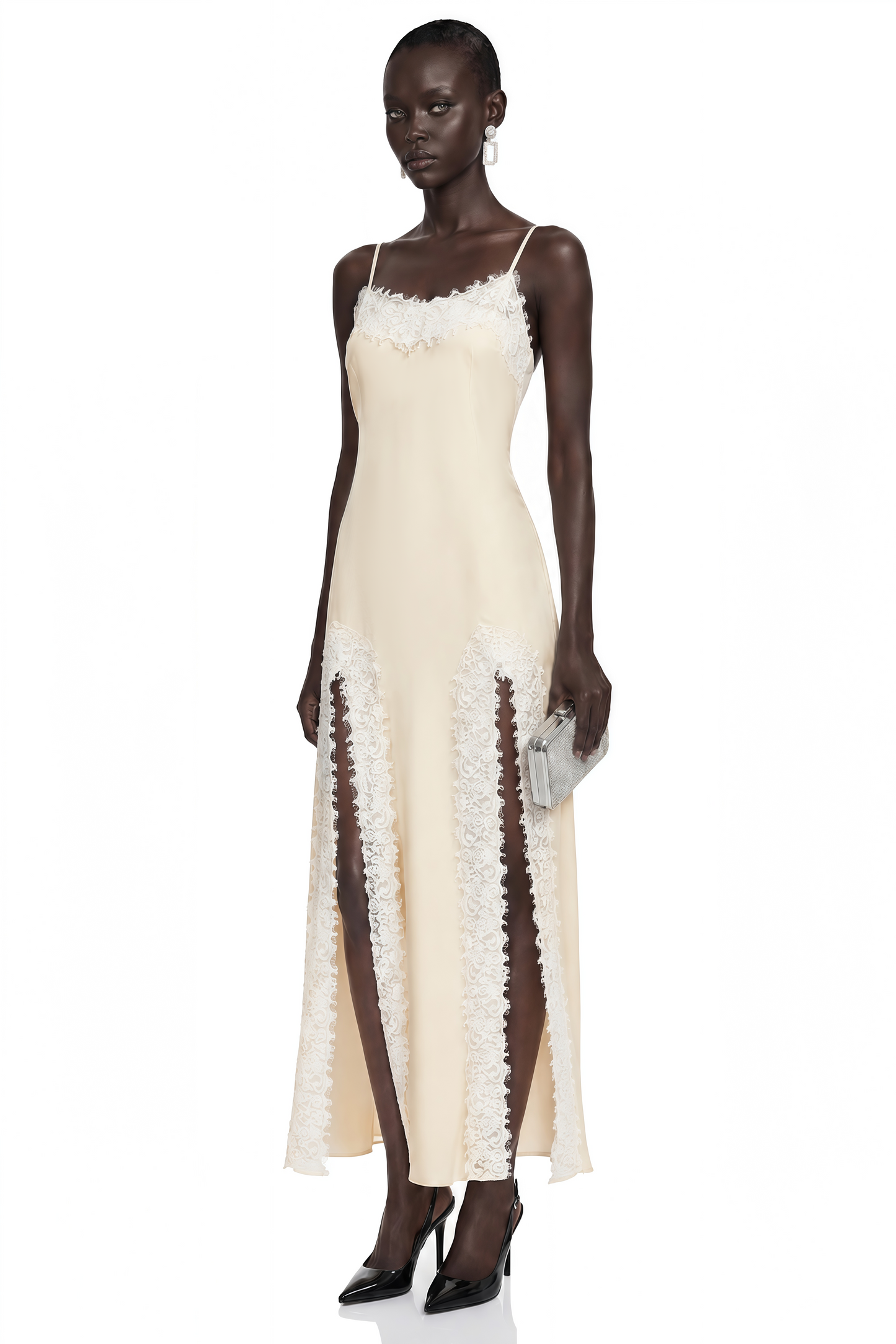 Sienna Neutral Satin Maxi Dress with High Slit