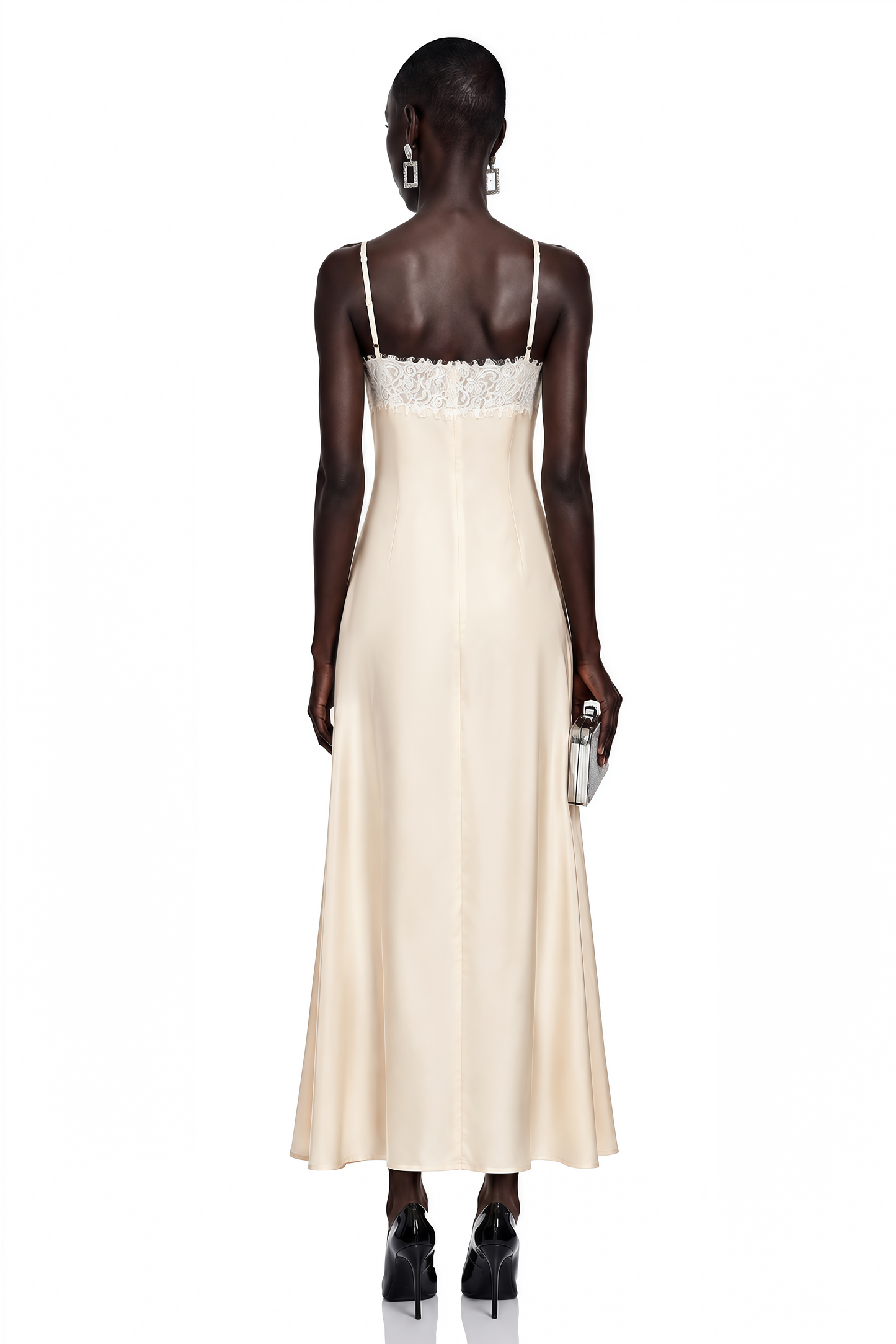 Sienna Neutral Satin Maxi Dress with High Slit