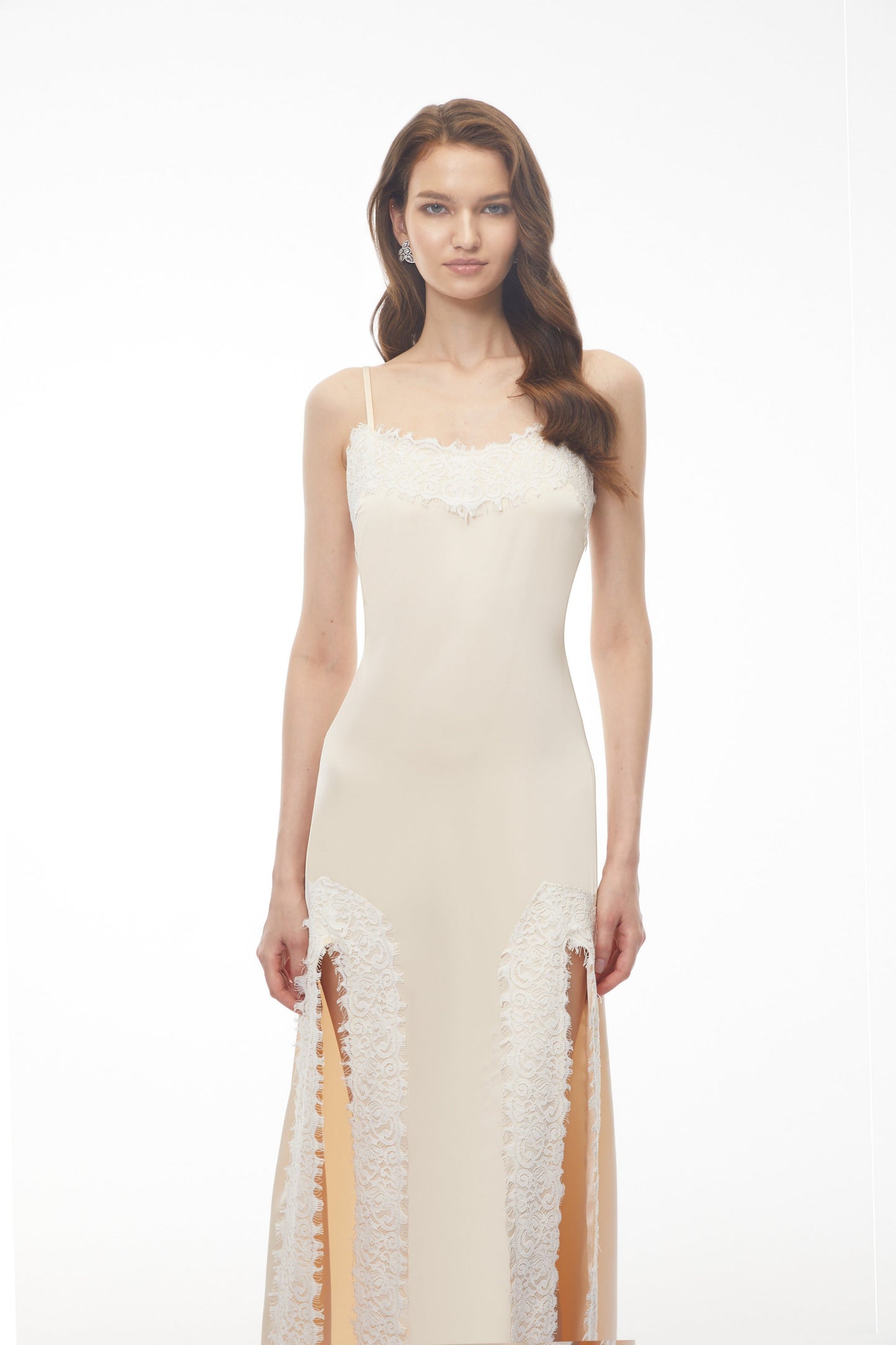 Sienna Neutral Satin Maxi Dress with High Slit