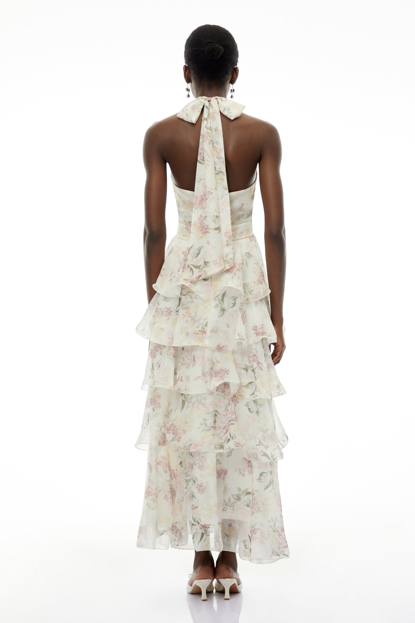 Sílvia White Floral Print Tiered Maxi Dress