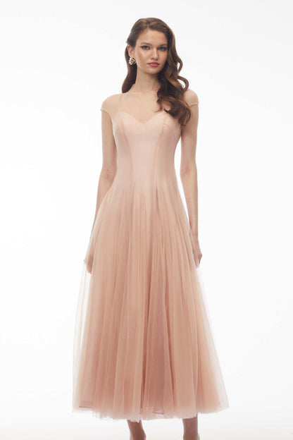 Simin Pink Semi-Sheer Tulle Maxi Dress