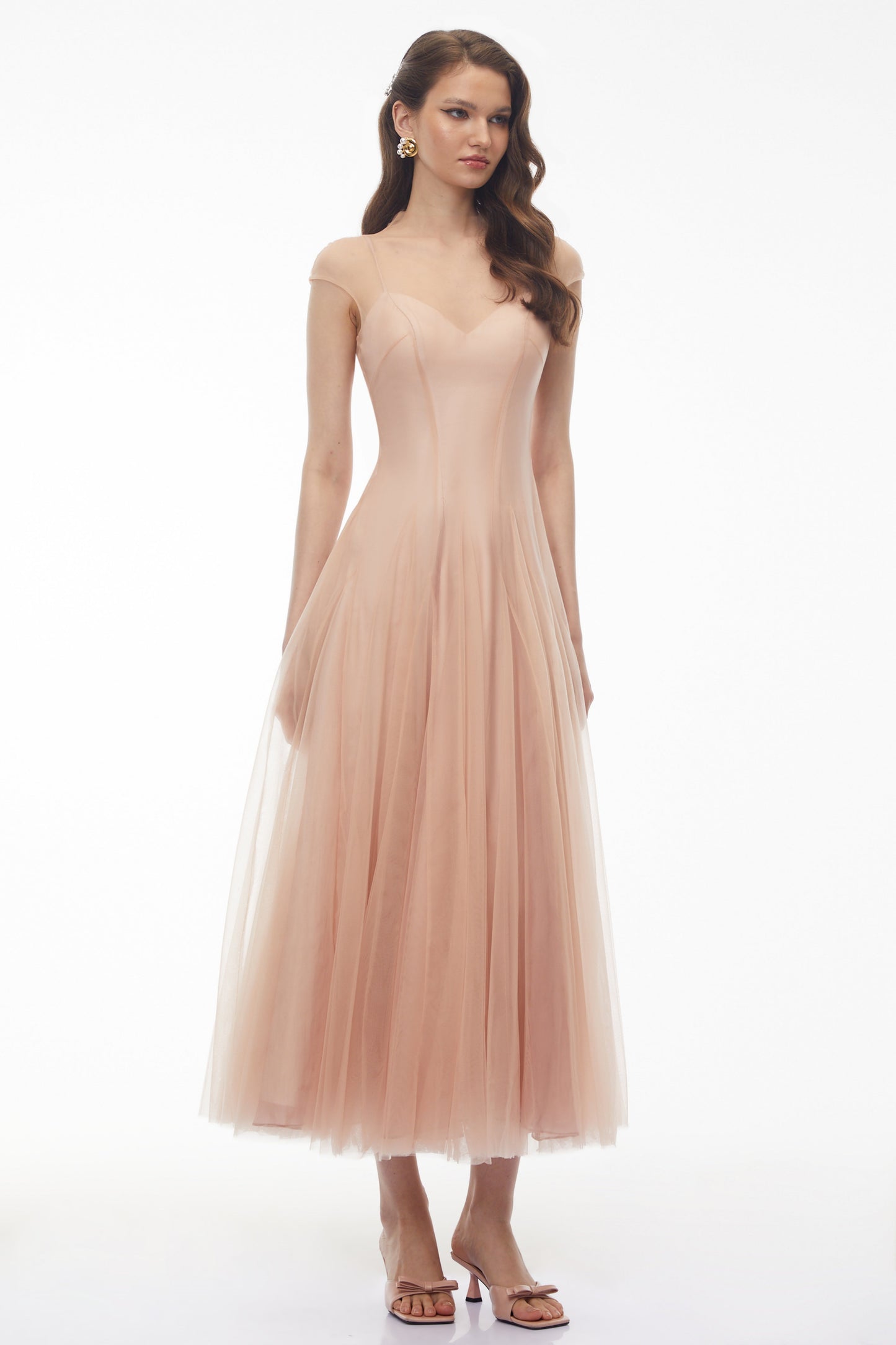 Simin Pink Semi-Sheer Tulle Maxi Dress
