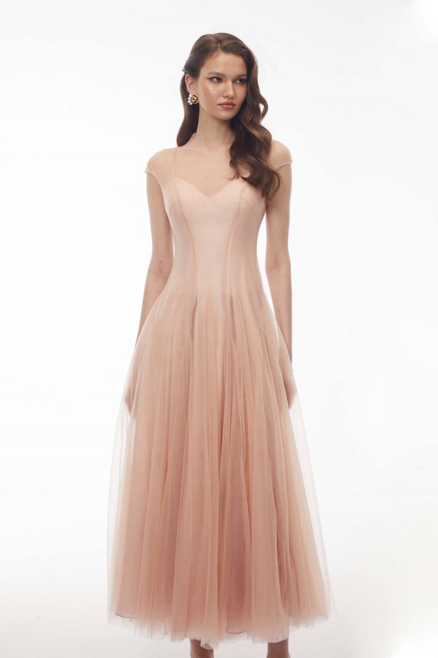 Simin Pink Semi-Sheer Tulle Maxi Dress