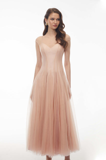 Simin Pink Semi-Sheer Tulle Maxi Dress