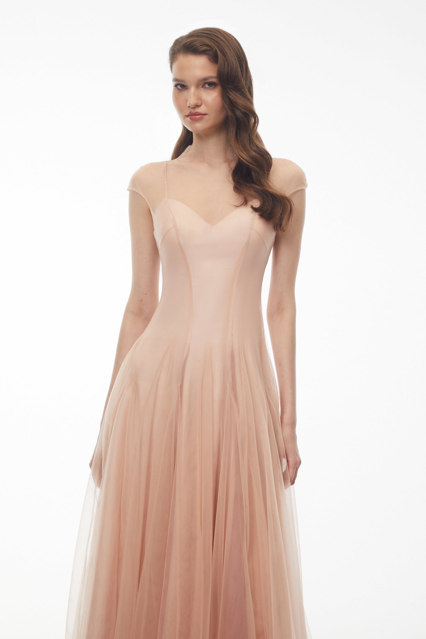 Simin Pink Semi-Sheer Tulle Maxi Dress