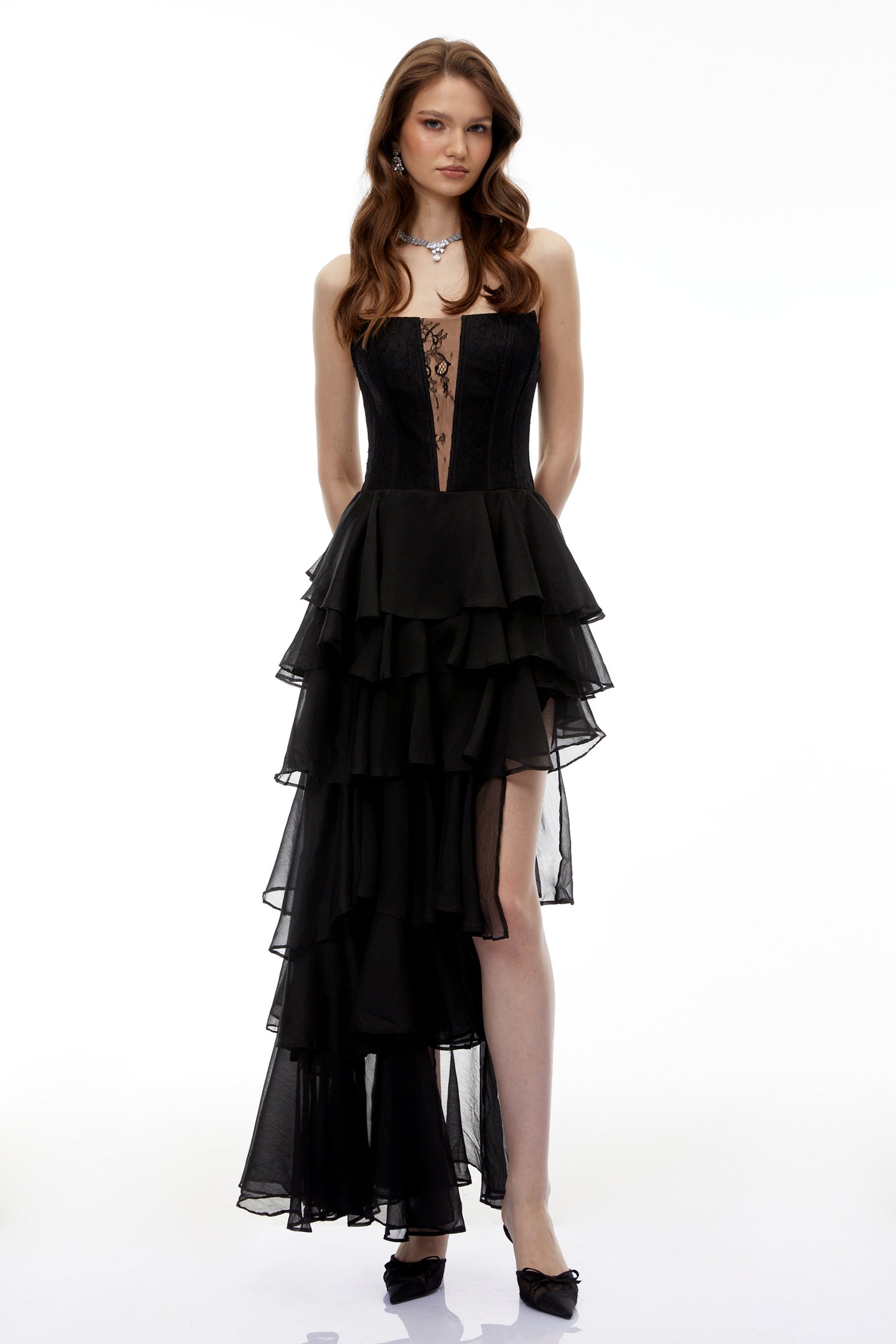 Simone Black Tulle Maxi Dress with Cut-Outs