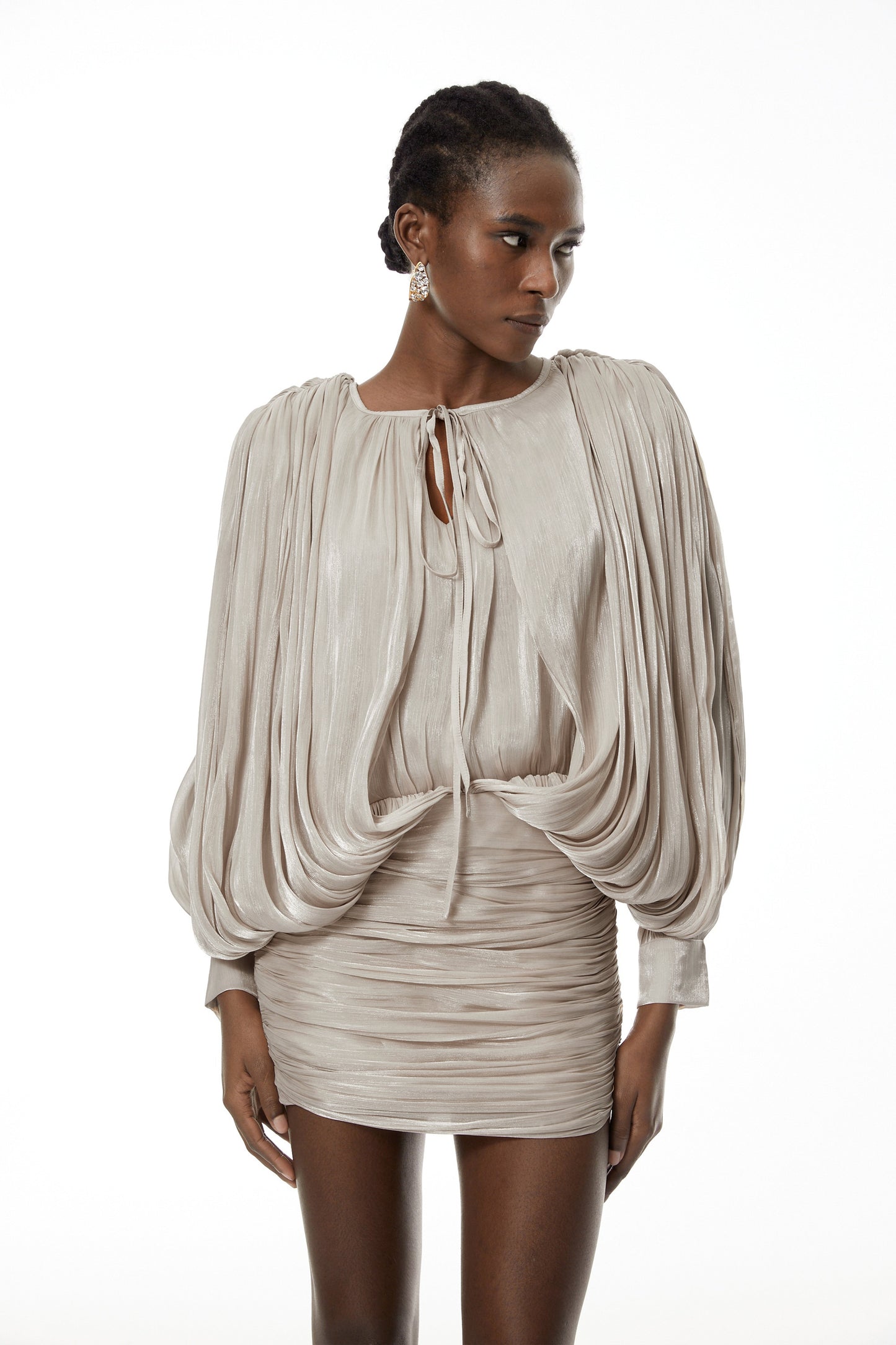 Lumi Neutrals Fully Pleated Mini Dress