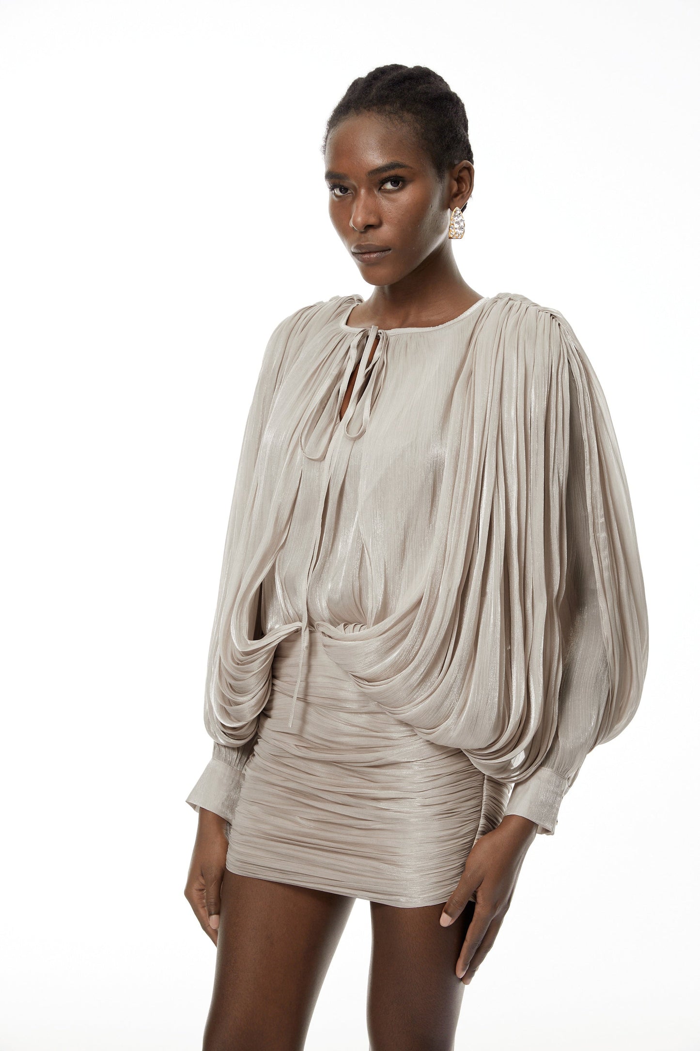 Lumi Neutrals Fully Pleated Mini Dress