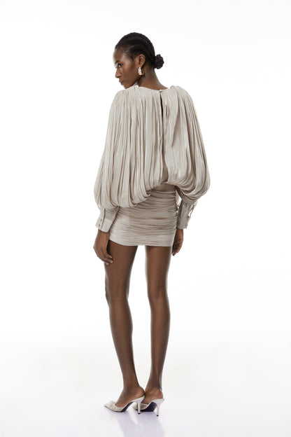 Lumi Neutrals Fully Pleated Mini Dress