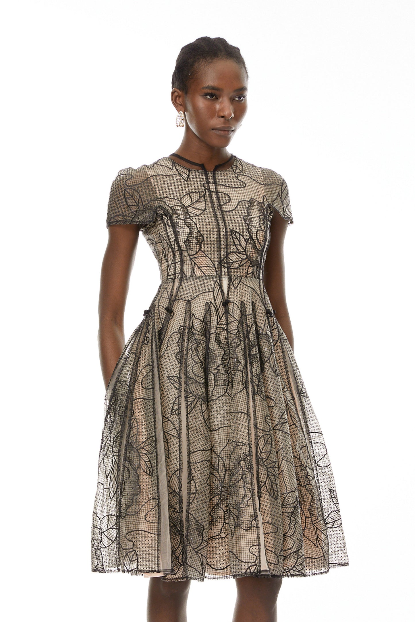 Sisanda Black Semi Sheer Floral Midi Dress
