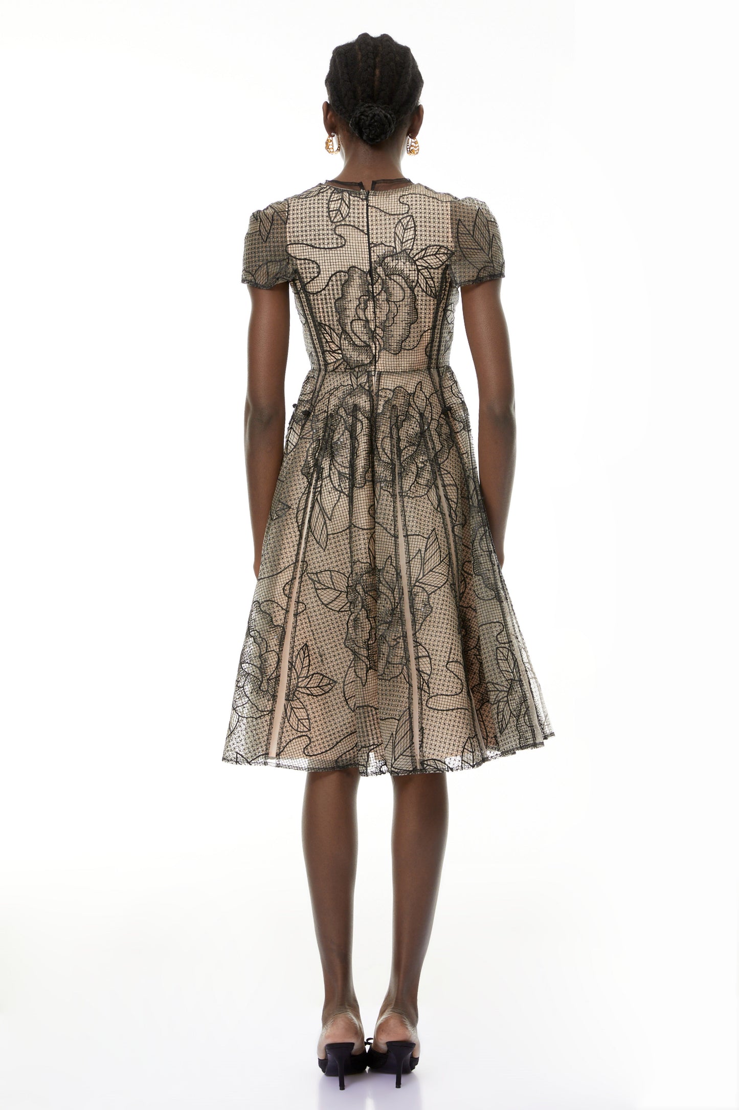 Sisanda Black Semi Sheer Floral Midi Dress