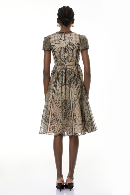 Sisanda Black Semi Sheer Floral Midi Dress