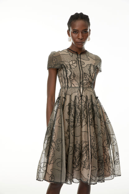 Sisanda Black Semi Sheer Floral Midi Dress