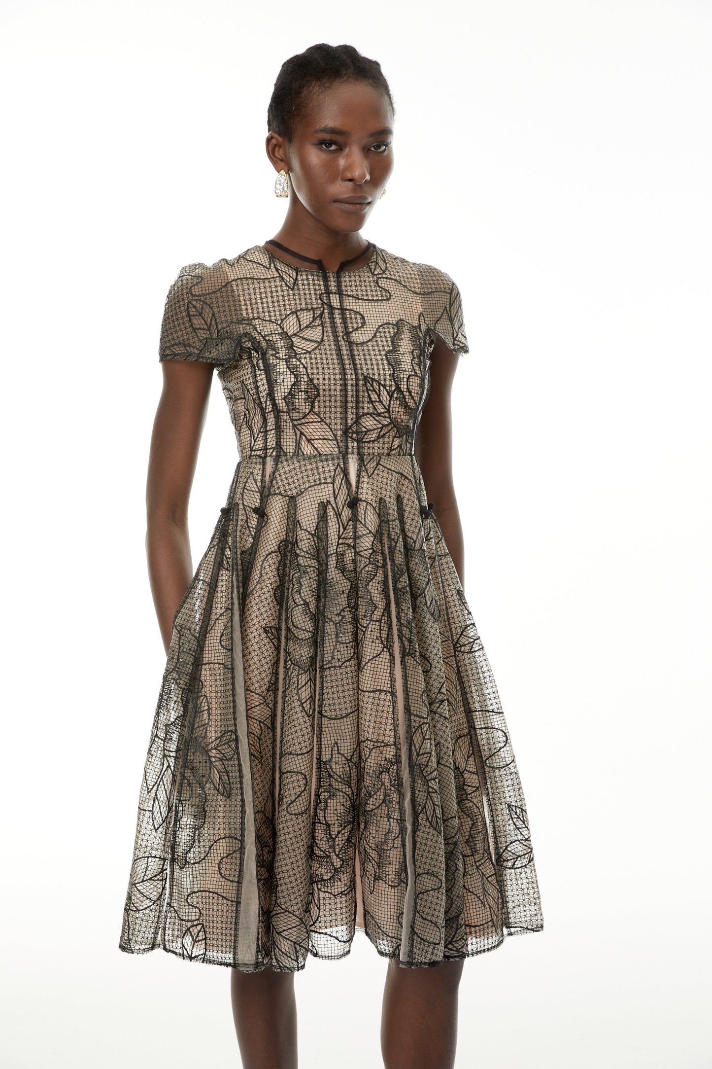 Sisanda Black Semi Sheer Floral Midi Dress