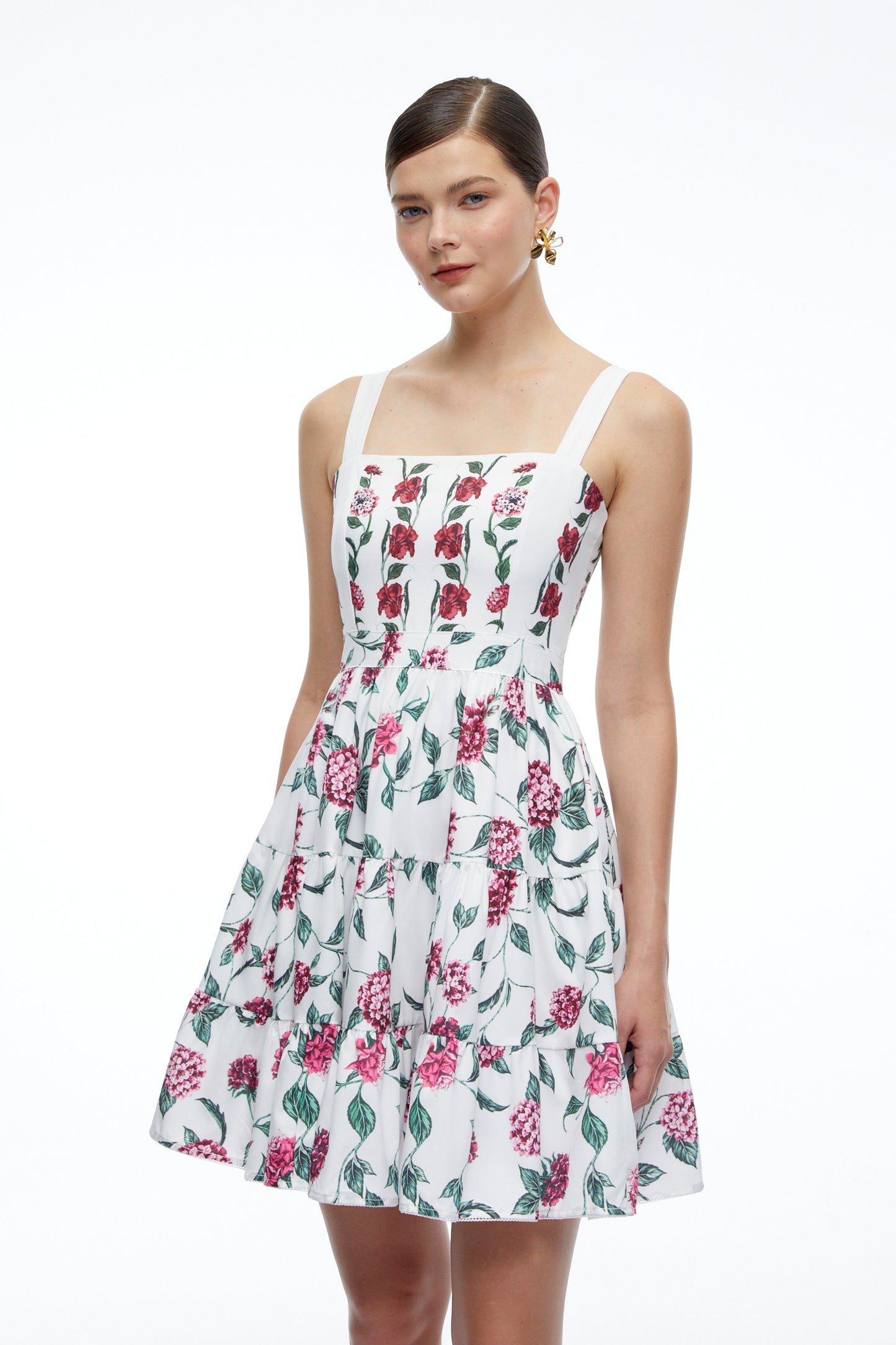 Soline White Floral Print Ruffled Mini Dress