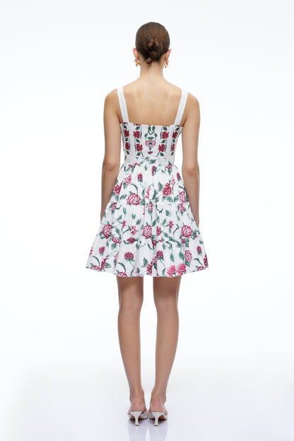 Soline White Floral Print Ruffled Mini Dress